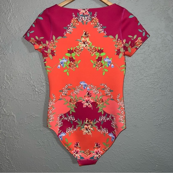 NWT Johnny Was Wave Surf One Piece Neoprene Orange Pink Floral Swim Suit $298 - Picture 10 of 14